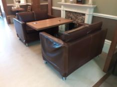 Oak effect Rectangular Dining Table with 2 x 2 Seater Brown Leather Sofas