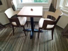3 x Oak effect Square Dining Table with 4 x Leather Tub Chairs (brown & 2 cream)