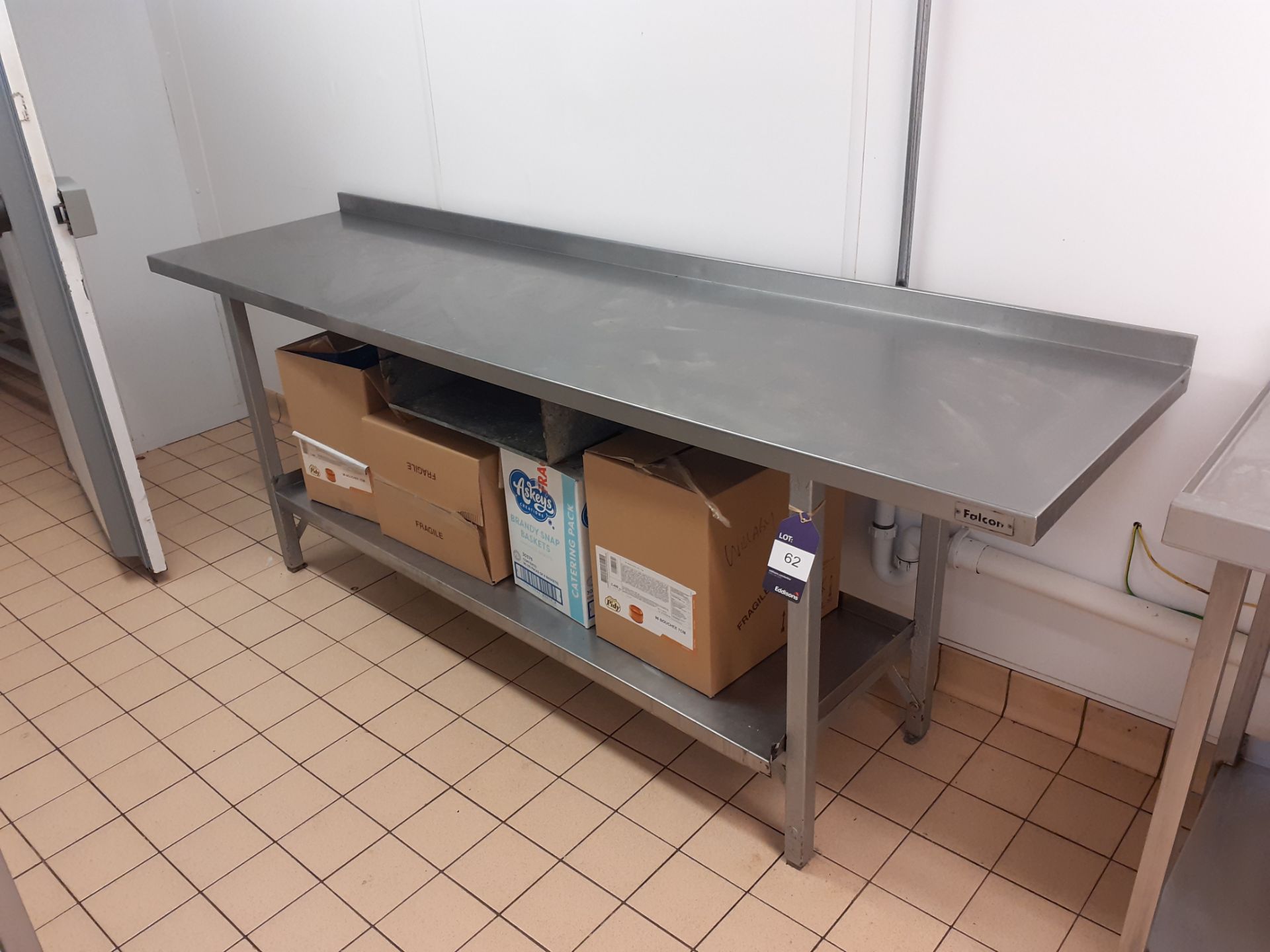 2 x Falcon Stainless Steel Bottom shelf Prep Benches and Stainless Steel Top Prep Bench