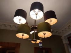 Contemporary 9 shade suspended Ceiling Light fitting (6 grey and 3 green fabric shades)