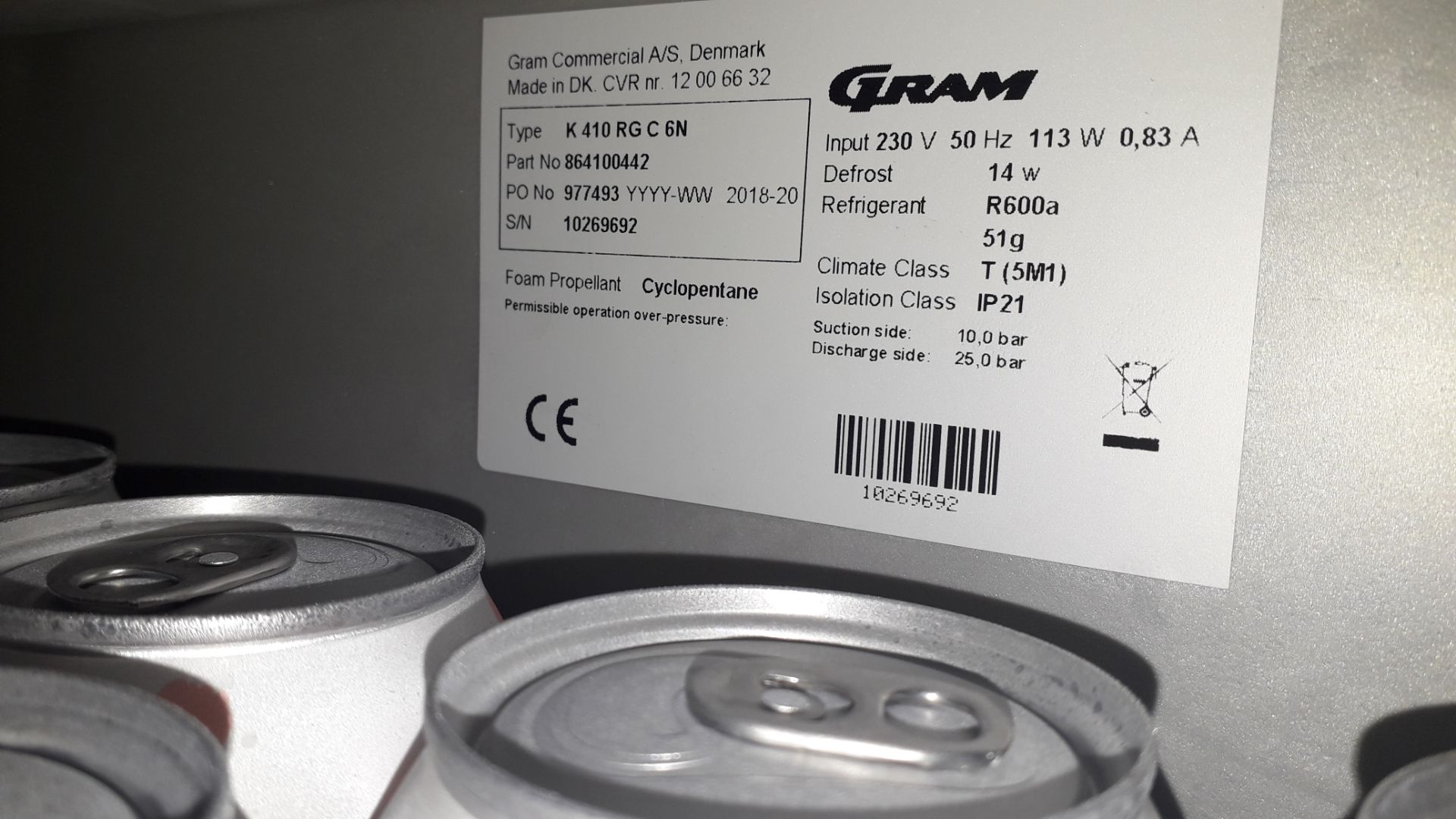 Gram K410RGC6N Compact Cabinet Refrigerator Serial - Image 3 of 3