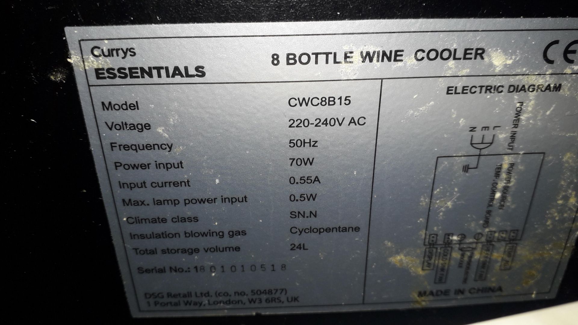 Curry’s CWC8815 8 Bottle Cooler Serial Number 1801 - Image 2 of 2