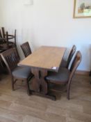 4 x Dark Oak Effect Wooden Framed Fabric Chairs with Dark Oak Effect Rectangular Top Dining Table