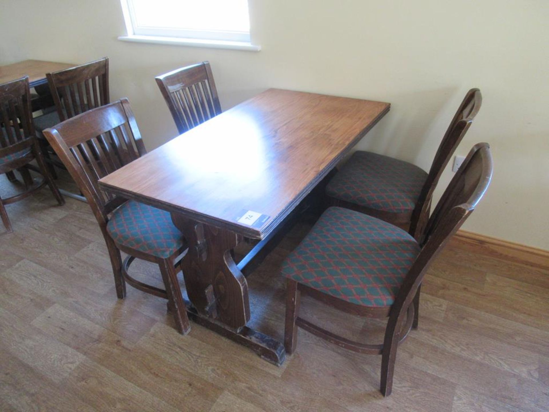 4 x Dark Oak Effect Wooden Framed Fabric Chairs with Dark Oak Effect Rectangular Top Dining Table