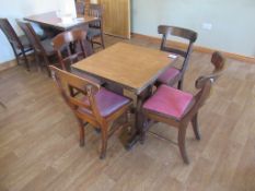 4 x Dark Oak Effect Wooden Framed Fabric Chairs with Dark Oak Effect Square Top Dining Table