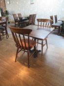 2 x Dark Oak Effect Wooden Framed Fabric Chairs with Dark Oak Effect Square Top Dining Table