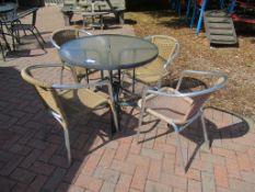 Metal Framed Circular Glass Top Garden Table and 4 x Matching Metal Framed Garden Chairs