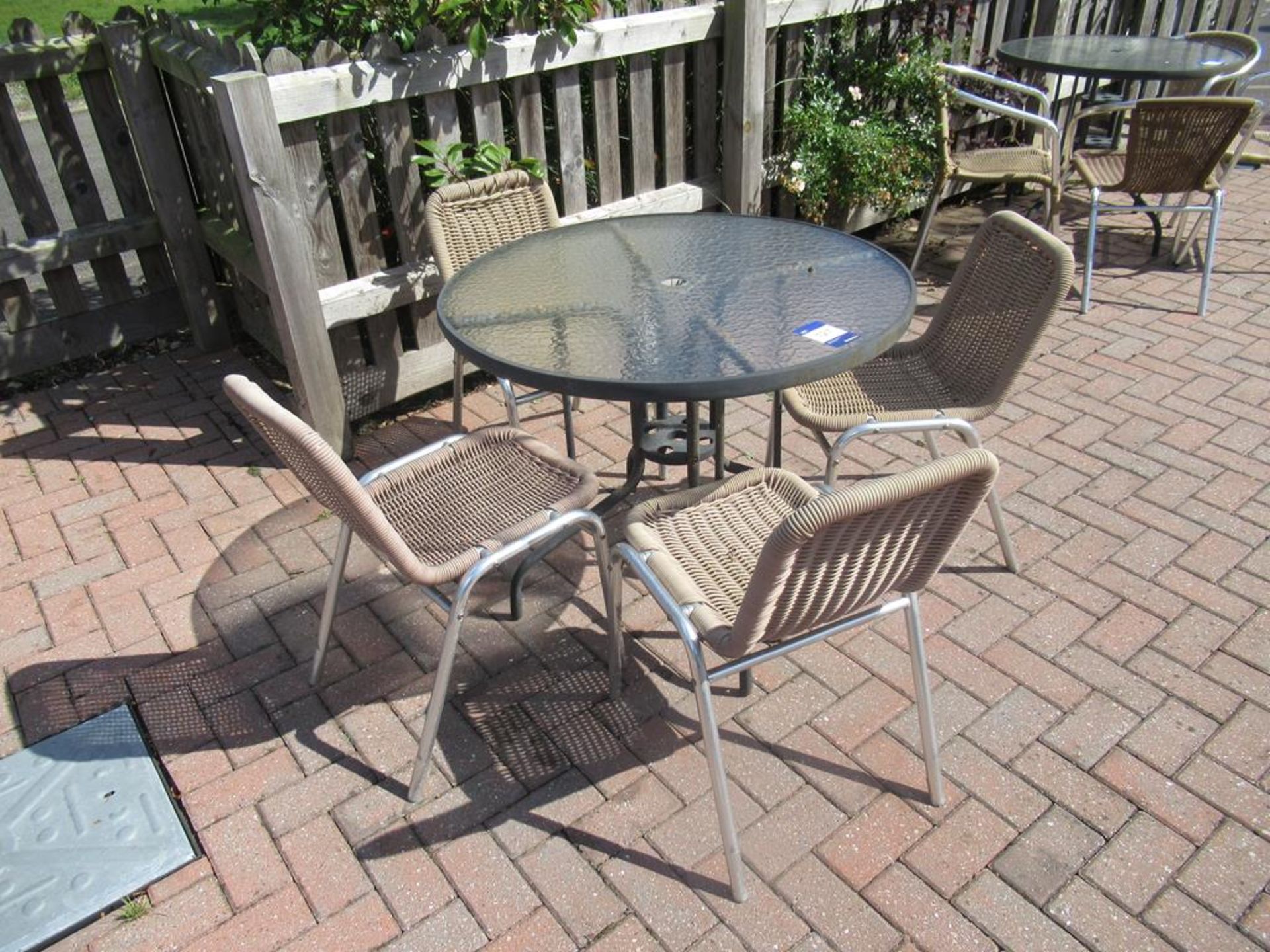 Metal Framed Circular Glass Top Garden Table and 4 x Matching Metal Framed Garden Chairs - Image 2 of 4