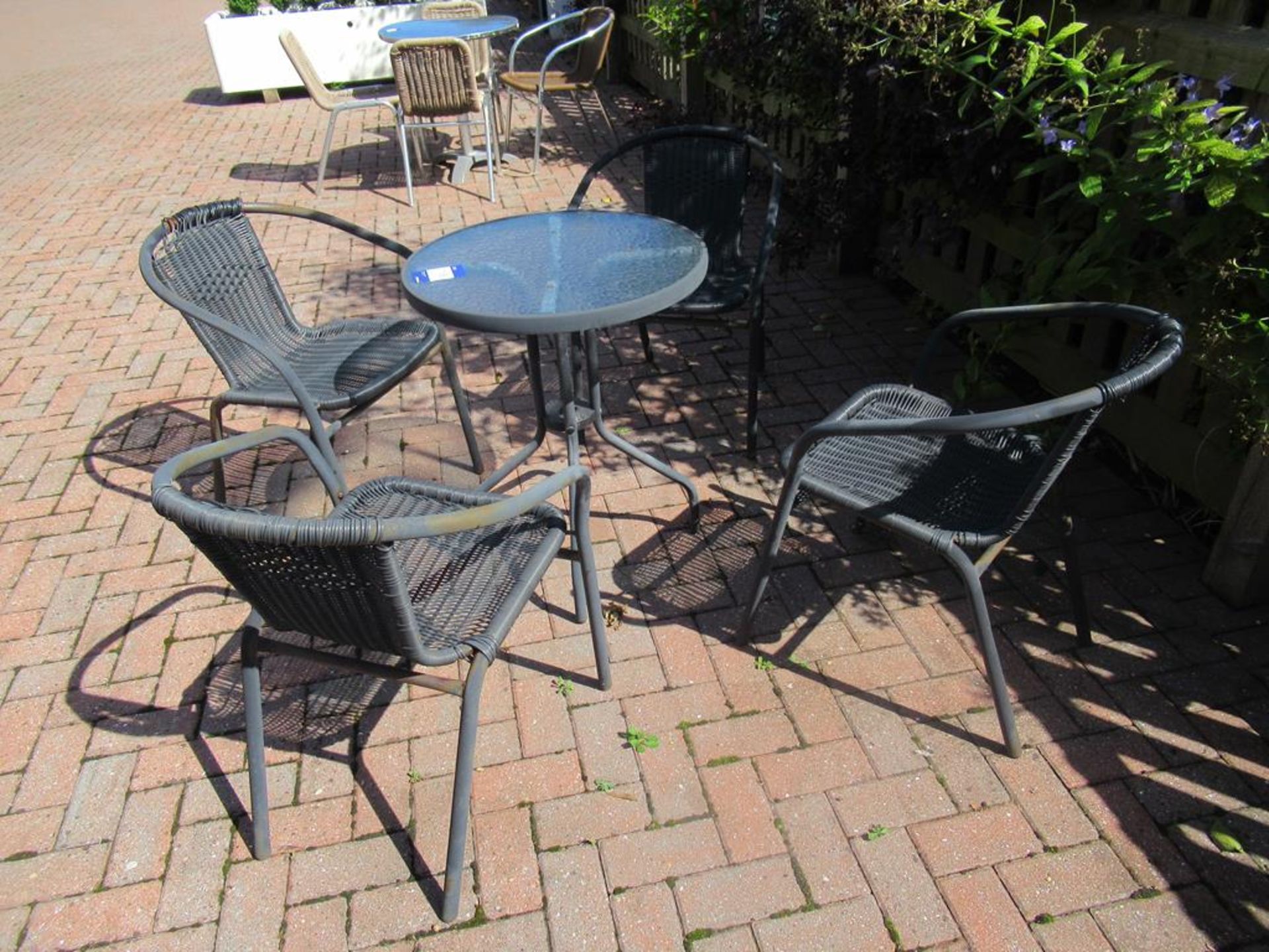 Metal Framed Circular Glass Top Garden Table with 4 x Metal Framed Garden Chairs - Image 2 of 3