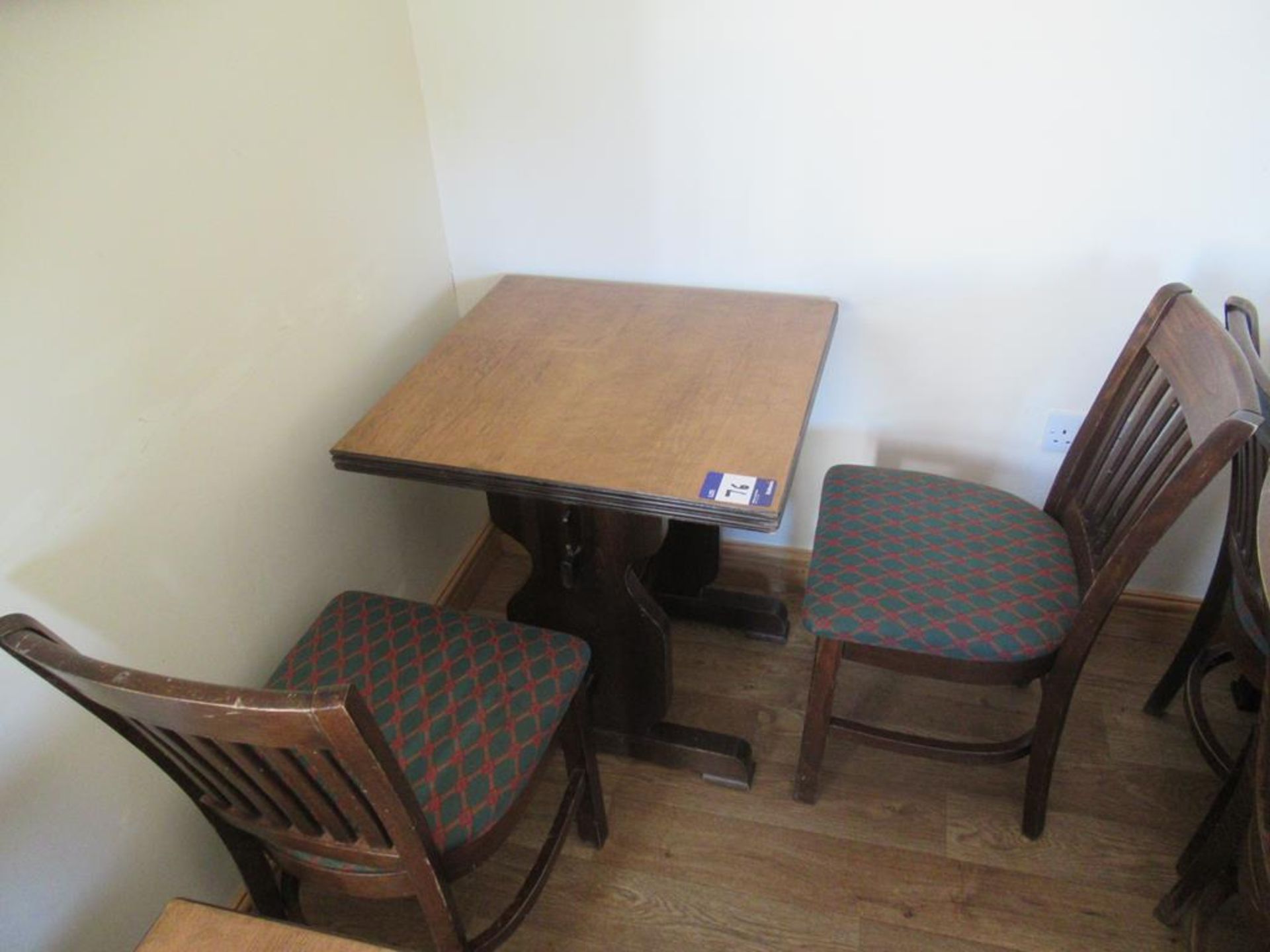 2 x Dark Oak Effect Wooden Framed Fabric Chairs with Dark Oak Effect Square Top Dining Table - Image 2 of 2
