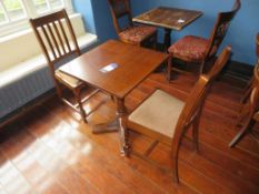 Dark oak effect square top dining table with two matching wooden frame chairs 600 x 600 x 770mm