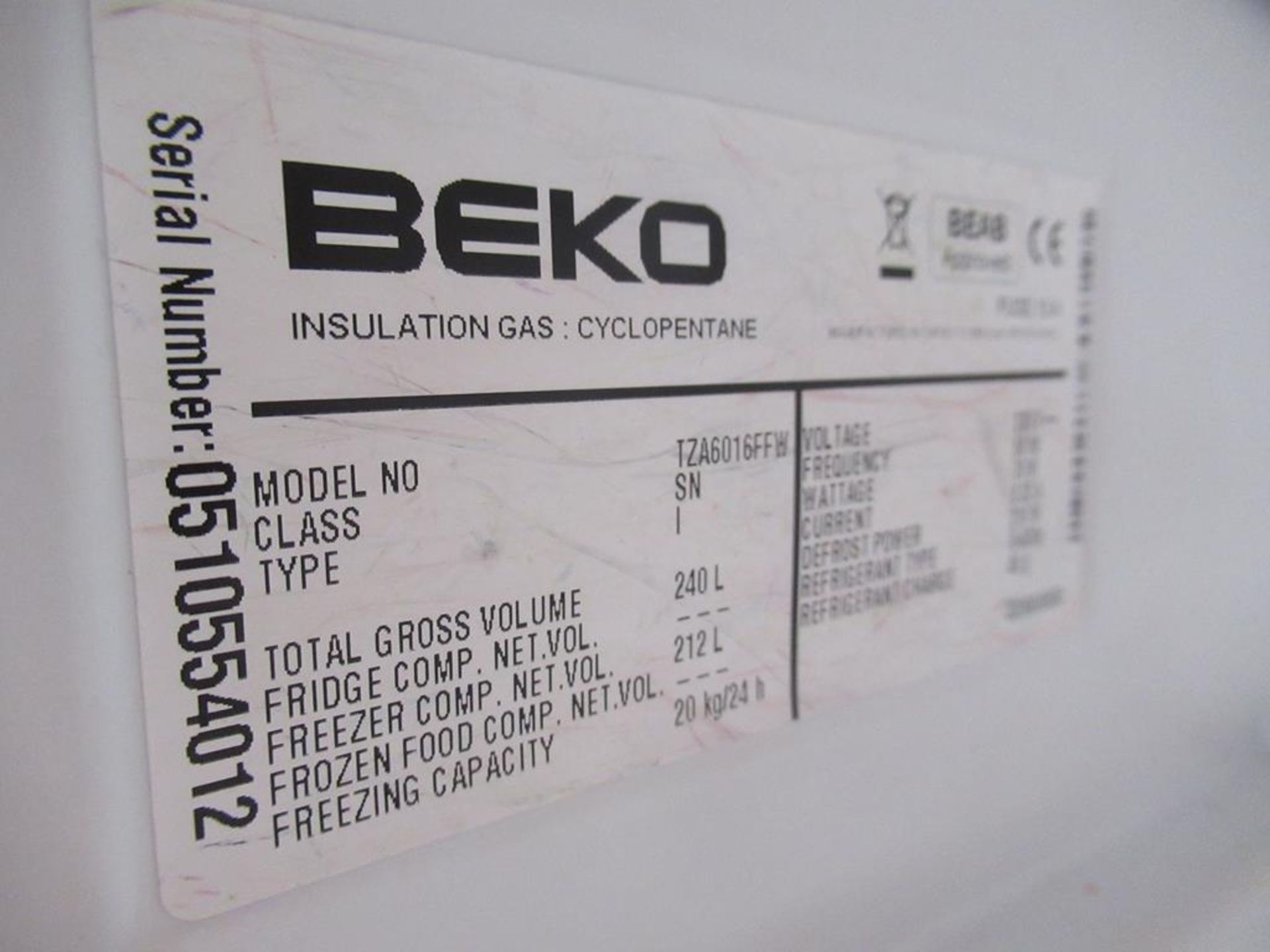 Beko TZA6016FFW Upright Fridge/Freezer - Image 3 of 3