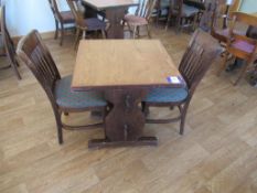 2 x Dark Oak Effect Wooden Framed Fabric Chairs with Dark Oak Effect Square Top Dining Table