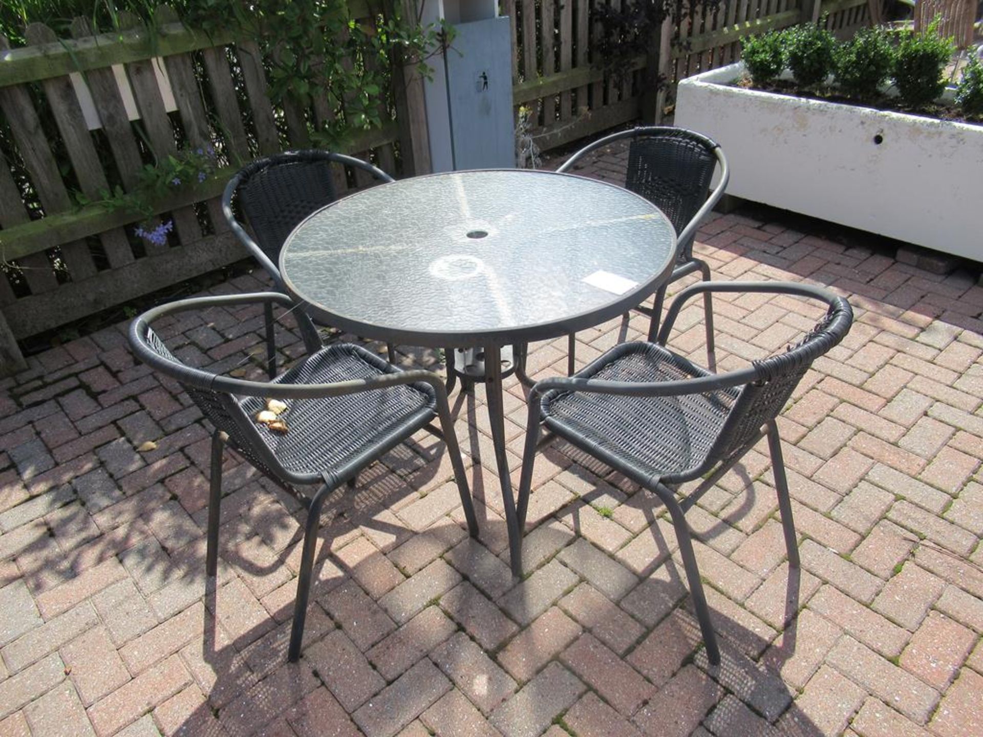 Metal Framed Circular Glass Top Garden Table and 4 x Matching Garden Chairs - Image 2 of 2