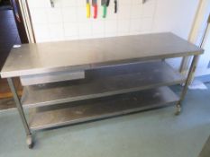 Stainless steel mobile double shelf prep table 1870 x 600 x 880mm