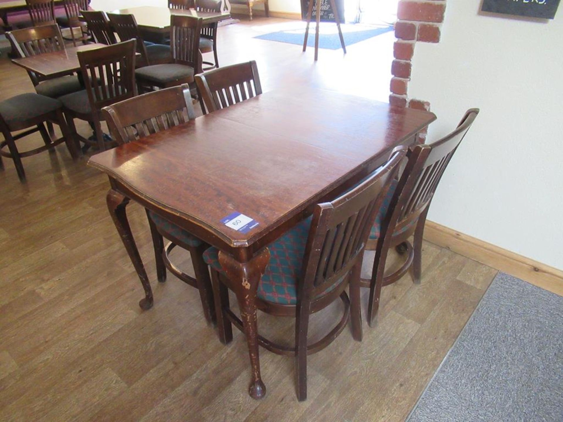 4 x Matching Wooden Framed Fabric Chairs and Dark Oak Effect Rectangular Wooden Top Dining Table