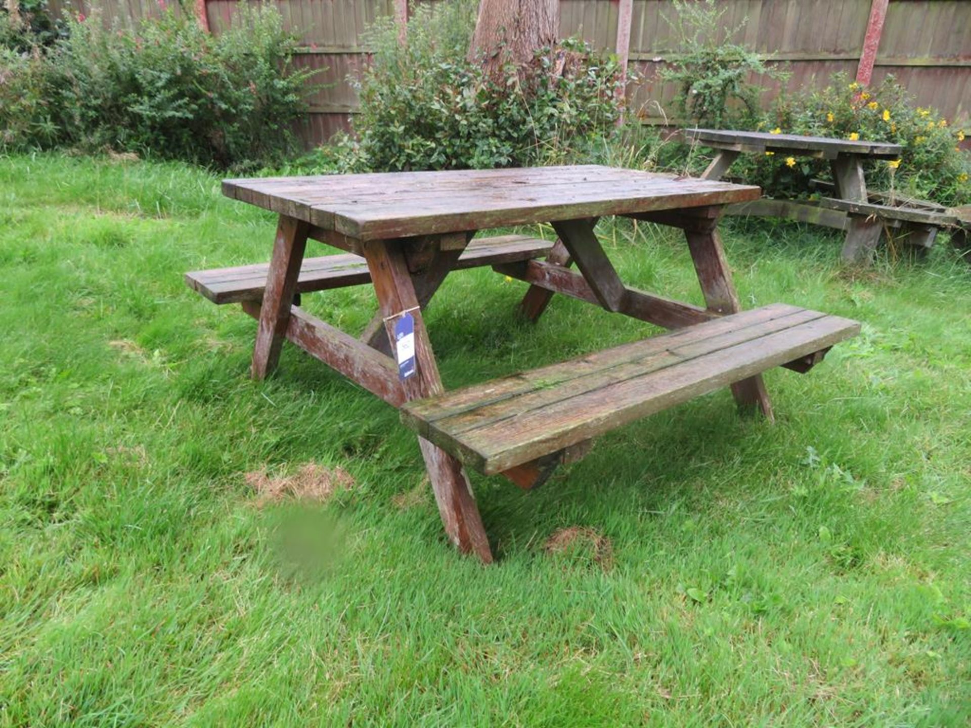 2 x wooden garden bench tables