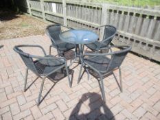 Metal Framed Circular Glass Top Garden Table with 4 x Metal Framed Garden Chairs