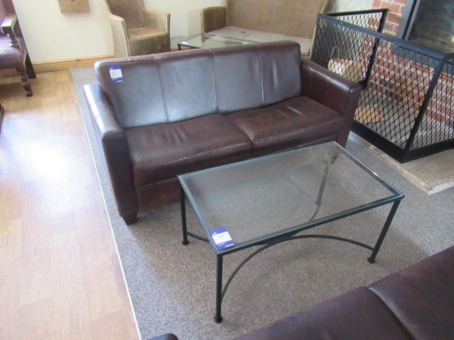 2 x Matching Leather Effect Two Seater Sofas and Metal Framed Glass Top Coffee Table - Image 2 of 3