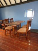 Dark oak effect rectangular top dining table with 4 x matching wooden frame chairs 1200 x 600 x 750m
