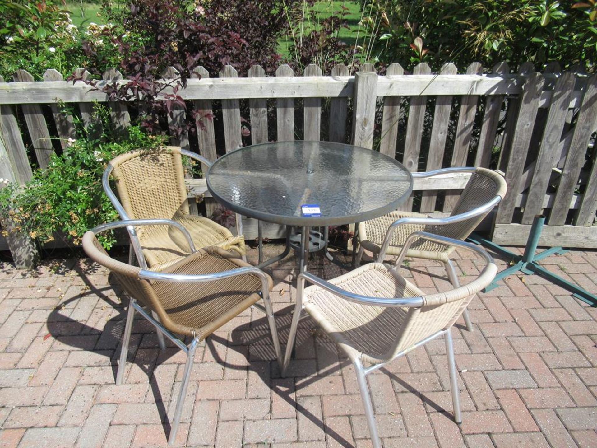 Metal Framed Circular Glass Top Garden Table and 4 x Matching Metal Framed Garden Chairs - Image 3 of 4