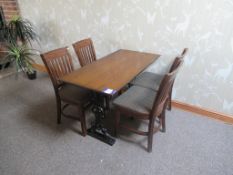 4 x Matching Wooden Framed Fabric Chairs and Dark Oak Effect Wooden Top Dining Table