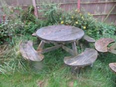 2 x round wooden garden bench tables