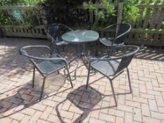 Metal Framed Circular Glass Top Garden Table with 4 x Metal Framed Garden Chairs