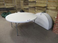 5 x Circular Plastic Top Foldable Garden Tables with 30 x Foldable Garden Chairs