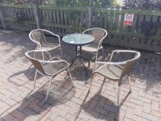 Metal Framed Circular Glass Top Garden Table with 4 x Metal Framed Garden Chairs