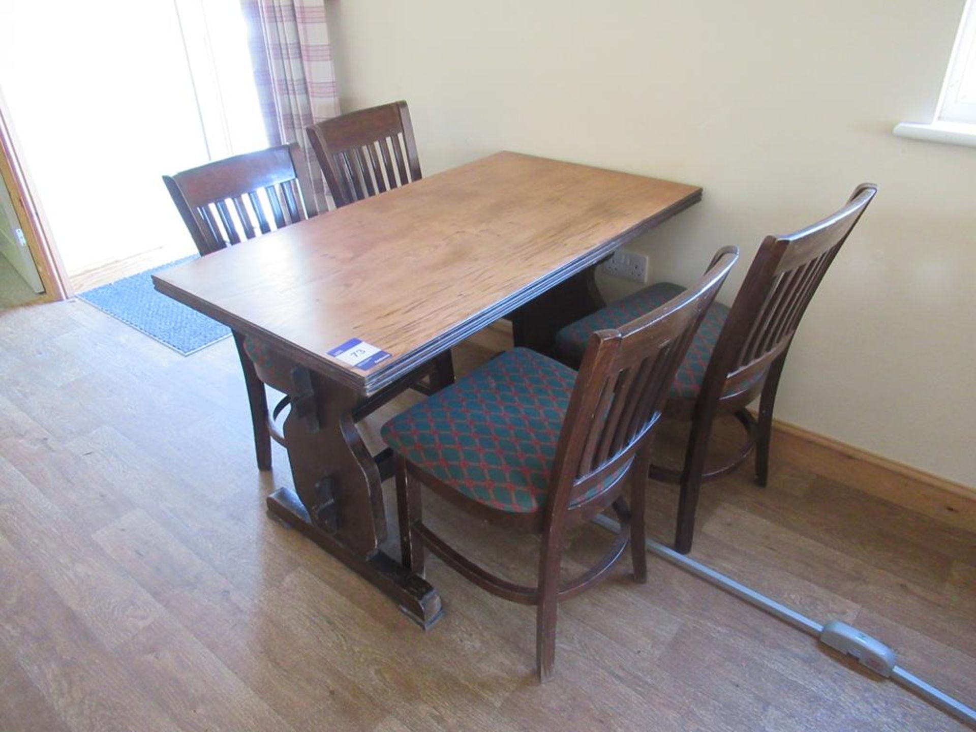 4 x Dark Oak Effect Wooden Framed Fabric Chairs with Dark Oak Effect Rectangular Top Dining Table