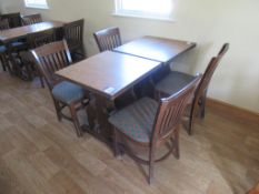 2 x Dark Oak Effect Wooden Framed Fabric Chairs with Dark Oak Effect Square Top Dining Table