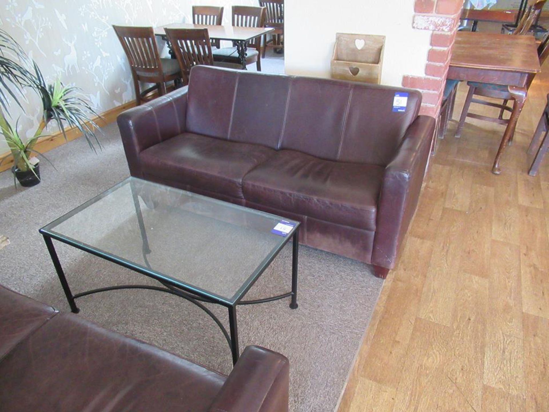 2 x Matching Leather Effect Two Seater Sofas and Metal Framed Glass Top Coffee Table - Image 3 of 3