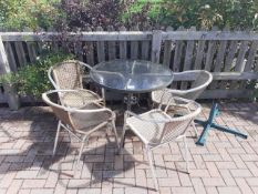 Metal Framed Circular Glass Top Garden Table and 4 x Matching Metal Framed Garden Chairs