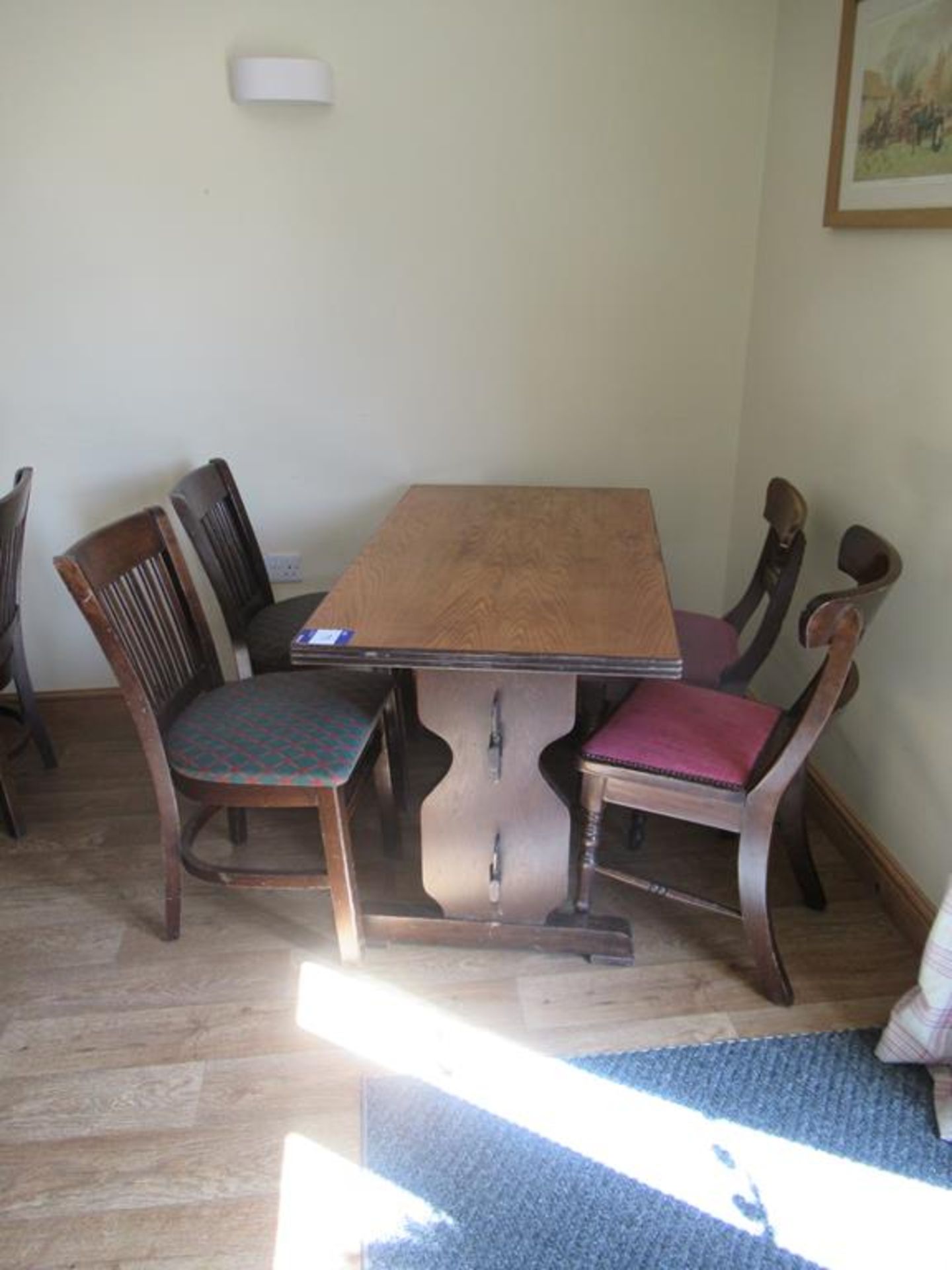 4 x Dark Oak Effect Wooden Framed Fabric Chairs with Dark Oak Effect Rectangular Top Dining Table