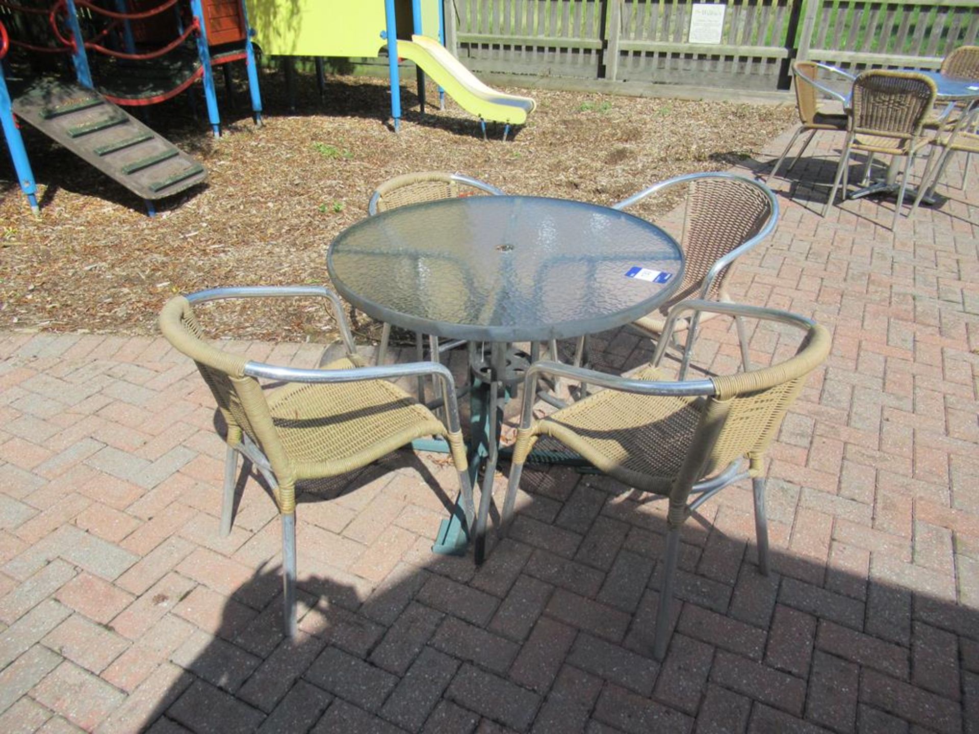 Metal Framed Circular Glass Top Garden Table and 4 x Matching Metal Framed Garden Chairs - Image 2 of 2