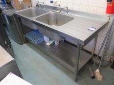 Stainless steel bottom shelf double sink table 1800 x 650 x 950mm