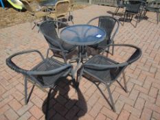 Metal Framed Circular Glass Top Garden Table with 4 x Metal Framed Garden Chairs