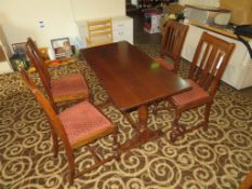 Dark oak effect rectangular top dining table with 4 x matching wooden frame chairs 1200 x 600 x 730m