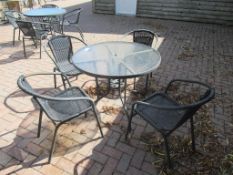 Metal Framed Circular Glass Top Garden Table and 4 x Matching Metal Framed Garden Chairs