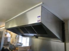 Stainless steel extractor hood approx. dimensions: 2300mm x 1150mm x 650mm.