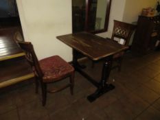 Dark oak effect rectangular top dining table with two matching wooden frame chairs 900 x 600 x 730mm