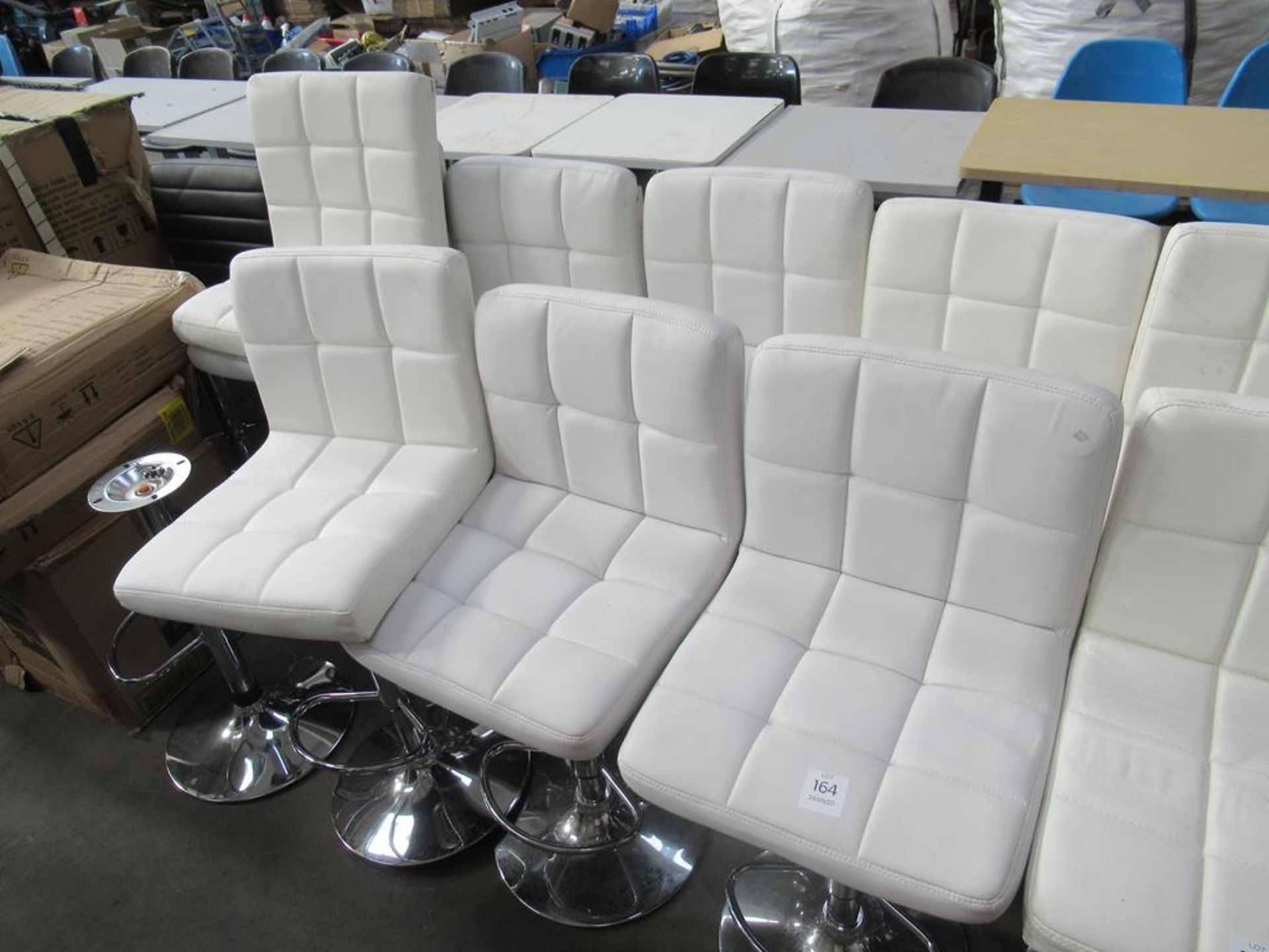 7 x white leather effect stools