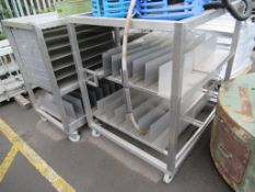 2 x stainless steel portable trolleys with divider