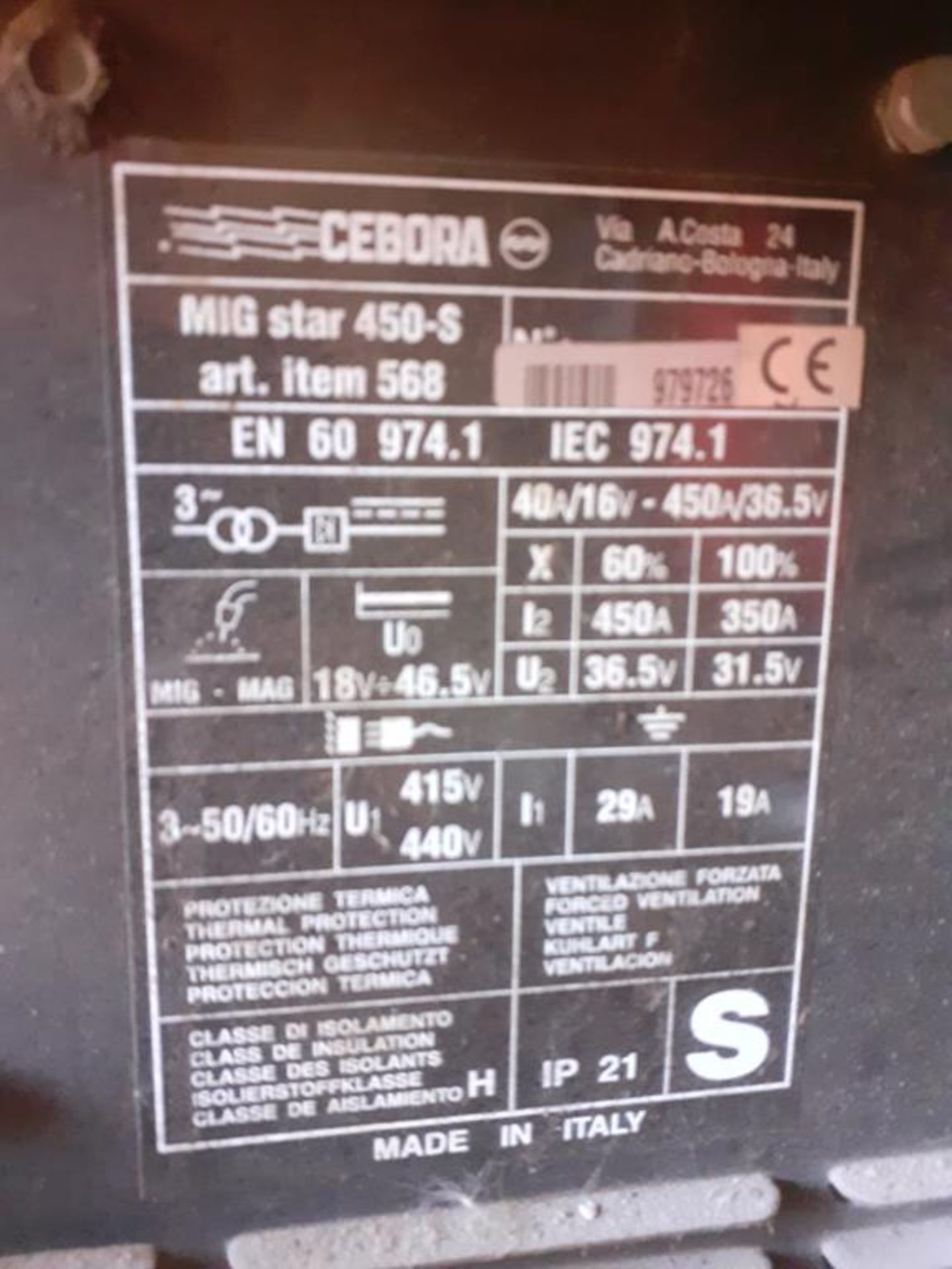 Cebora MIG Star 450-S Mig welder - Image 2 of 2