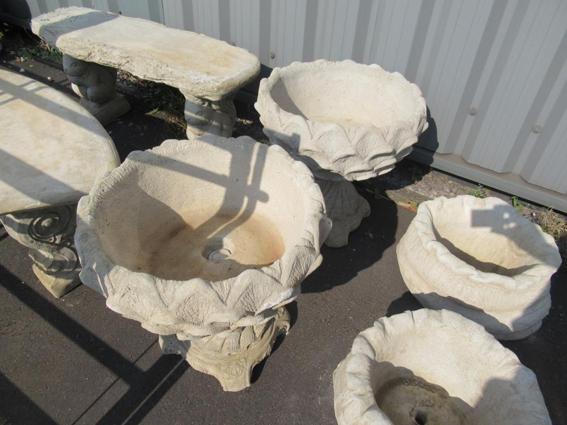 2 x round planters on shell stands