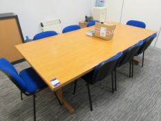 Oak Effect Meeting Table with 8 Upholstered Meetin