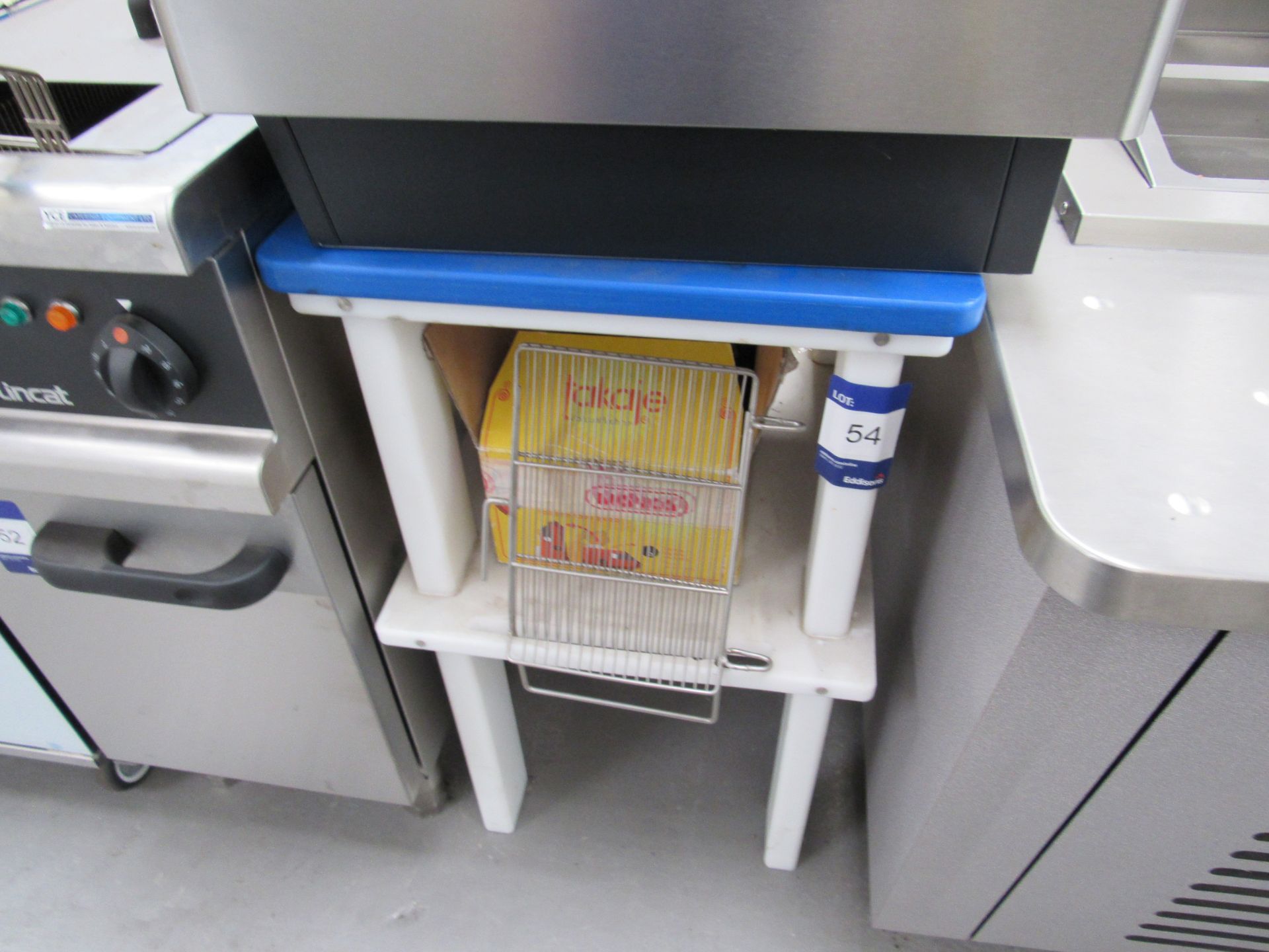 2 White Plastic Table with Shelves