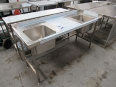 Stainless Steel Bench with two deep well sinks, 17