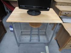 Metal Framed Oak Effect Topped Table with Stool 88